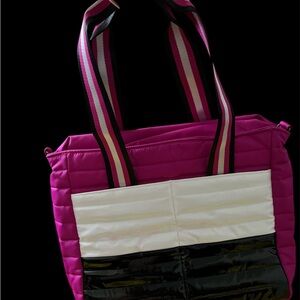 THINK ROYLN Pink, White, and Black Quilted Tote